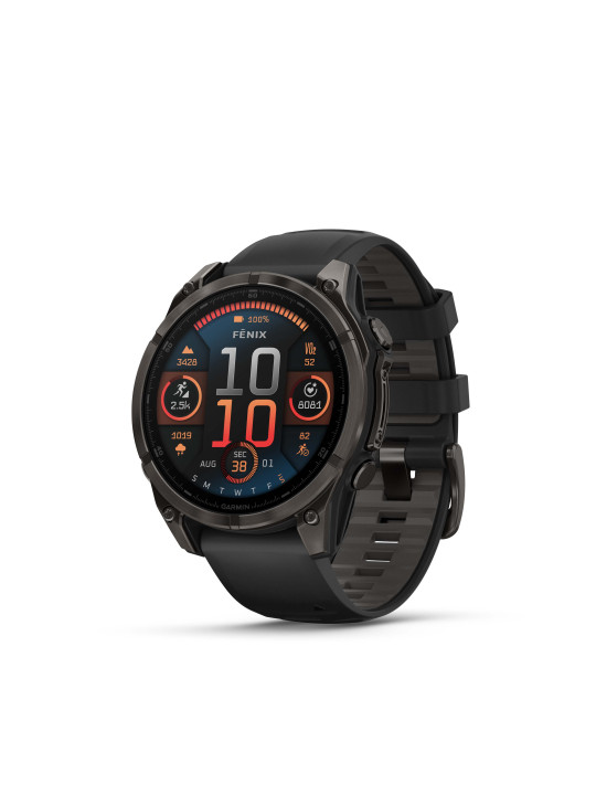 Garmin fenix 8 - 47 mm, AMOLED Sapphire, Titanium, Carbon grey DLC titanium, Black/Gray silikonový řemínek