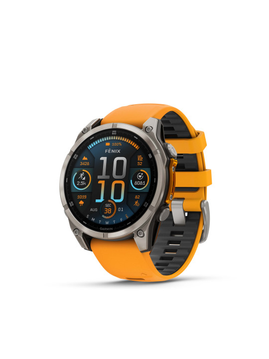 Garmin fenix 8 - 47 mm, AMOLED Sapphire, Titanium, Carbon grey DLC titanium, Orange/Graphite silikonový řemínek