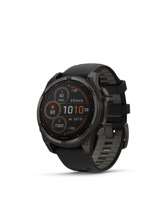 Garmin fenix 8 - 47 mm, Solar Sapphire, Titanium, Carbon grey DLC titanium, Black/Grey silikonový řemínek