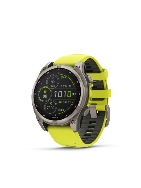 Garmin fenix 8 - 47 mm, Solar Sapphire, Titanium, Carbon grey DLC titanium, Yellow/Graphite silikonový řemínek