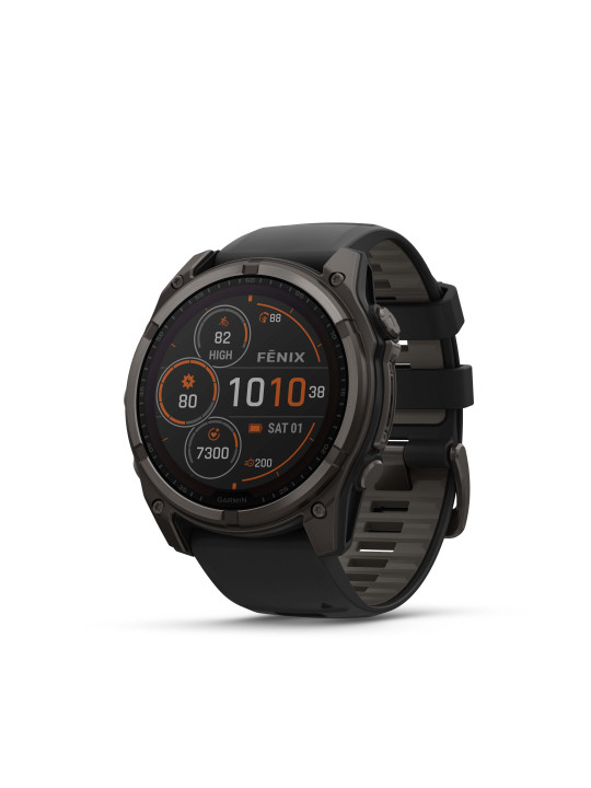 Garmin fenix 8 - 51 mm, Solar Sapphire, Carbon Grey DLC, Black/Grey silikonový řemínek