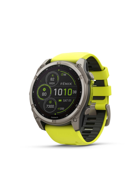 Garmin fenix 8 - 51 mm, Solar Sapphire, Carbon Grey DLC, Yellow/Graphite silikonový řemínek